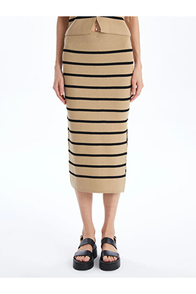 LC Waikiki Fusta tricotajă pentru femei LCW Vision cu dungi cu talie elastică