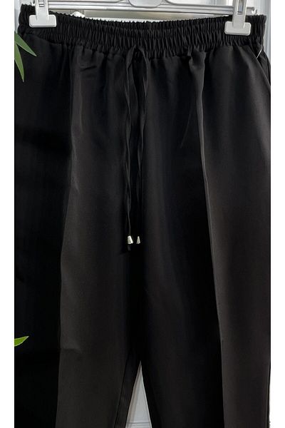 Aşkı Endam Large Size Charm Imported Slinky Trousers with Elastic Waist and Side Pockets - Black