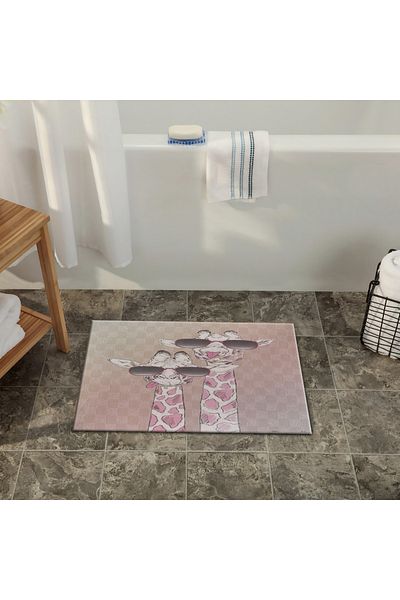 Rugs Modern Halı Beige Powder Themed Abstract Giraffe Patterned Modern Decorative Bath Mat 90×60