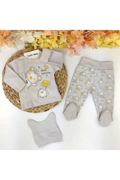 Little Baby 100% Cotton Seasonal Combed Fabric 3-Piece Baby Pajamas Set with Gloves and Beret