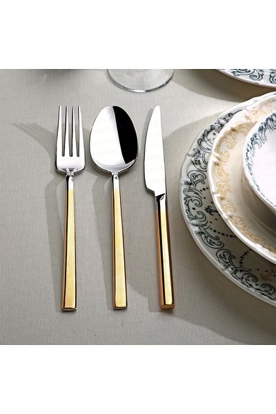 Nehir RIVER DALYAN GOLD SIMPLE 89 PIECES CARTON BOXED FORK SPOON KNIFE SET