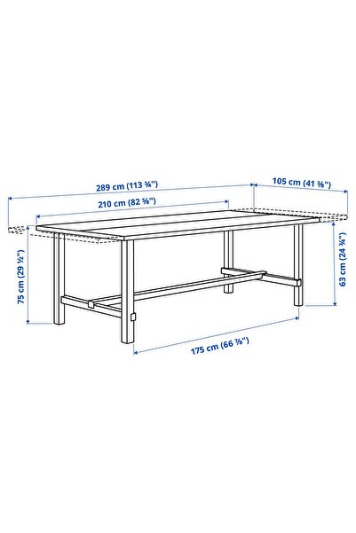 IKEA açılır yemek masası, 6-8 kişilik, açılabilir, 210/289x105 cm