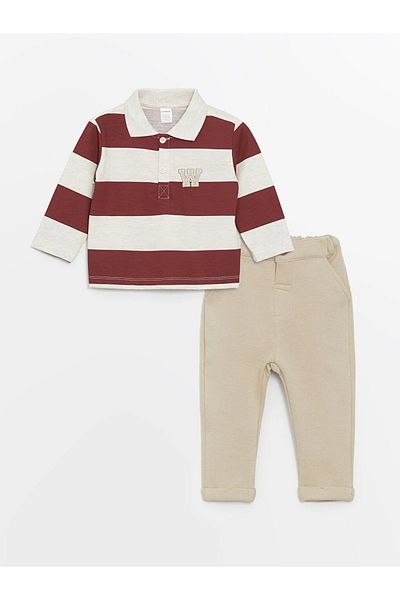 LC Waikiki LCW baby Polo Collar Long Sleeve Baby Boy T-shirt and Pants 2 Pieces Set
