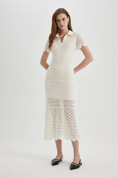 DeFacto A-Linie-Maxikleid aus Trikot mit Polokragen und Schlag C4515ax24sm
