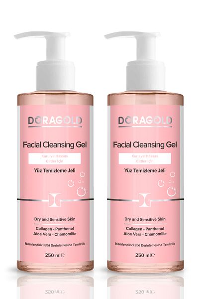 Doragold جل تنظيف الوجه للبشرة الجافة والحساسة - كولاجين، بانثينول، صبار، بابونج 250 مل، مجموعة من قطعتين