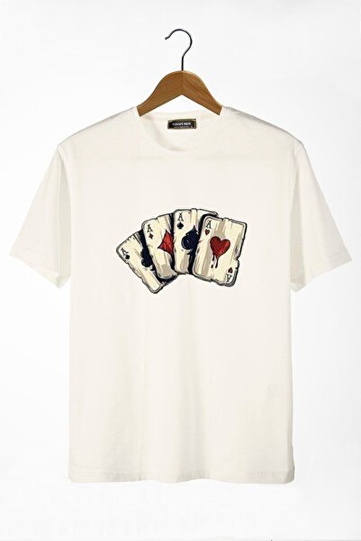 donamod Muška majica Ecru prednja igraća kartica sa štampanim vratom