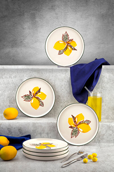 CERATALE Limon 6' Lı Pasta Tabağı 20 Cm- Lemon - Handmade -Tokyo