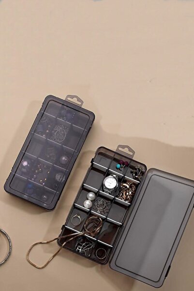 Bayev 2'li Füme 15 Bölme Ayarlanabilir Düzenleyici Takı Kolye Boncuk Ilaç Küpe Yüzük Kutusu Organizer