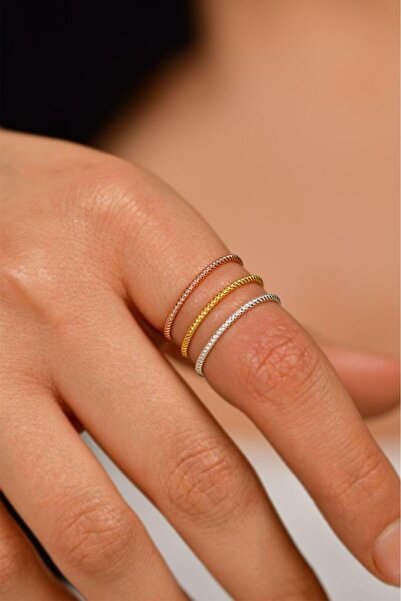 Roza Silver Burgu Desen Mix Üçlü Minimal Gümüş Yüzük Set