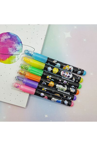 Limmy Colorful Star Printed 6-piece Sequin Stamp and Highlighter Magician Pen Set