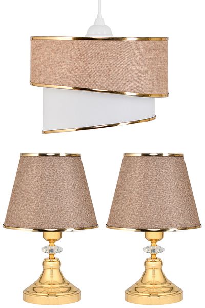 EvLight Efya 3-Piece Crystal Set Gold Metal Leg Chandelier Set Kumbeige