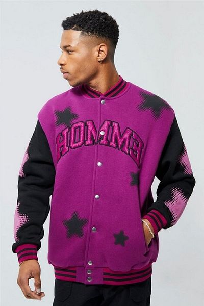 NEWLAKER Unisex Oversize Purple Homme Bomber College Jacket