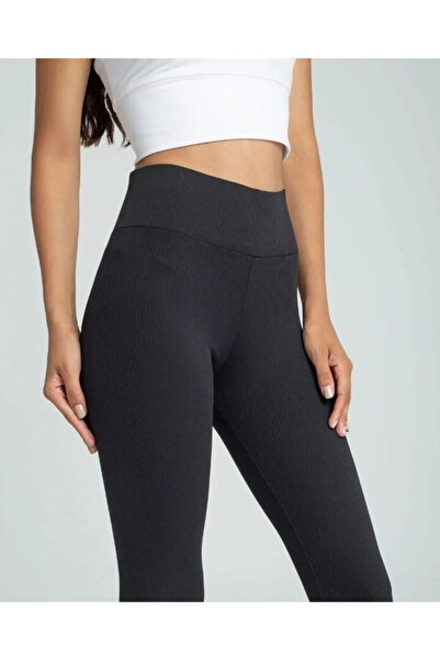 byhaziran butik Ženske rebraste fleksibilne leggins sa visokim strukom od lyc...