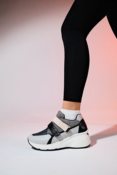 LuviShoes BERGE Ice Black női tépőzáras Wedge Sole sportcipő