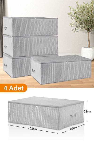 Serstil 4 Pieces - Mega Size Gray Spotted Storage Bag Under Base 74 x 46 x 22 cm
