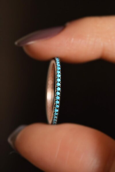 Erdobia Turkuaz Taşlı Rose Minimal Tamtur Gümüş Yüzük