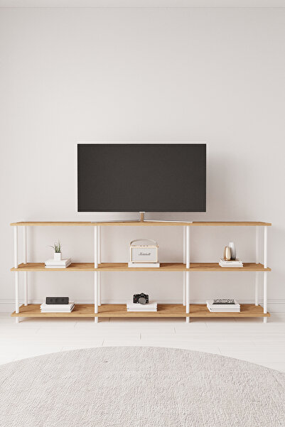 Mobitopya Çevir Kur 200 Cm Atlantik Çam B.d Raflı Tv Sehpası, Tv Ünitesi 200*...