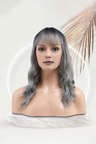 KONAK PERUK Black/Grey Ombreli Fiber Synthetic Wig - Short Wavy and Perch