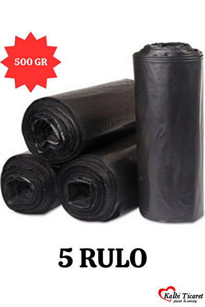 Kalbi Ticaret Kalın Çöp Torbası 500 gr X 5 Rulo Siyah Çöp Poşeti 80x110 Cm Jumbo Endüstriyel Çöp Torbası