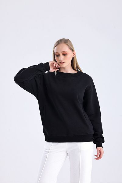 MuuBs Flat Wide Collar Long Sleeve Fillet Pocket 3 Thread Unisex Loose Cut Sweatshirt