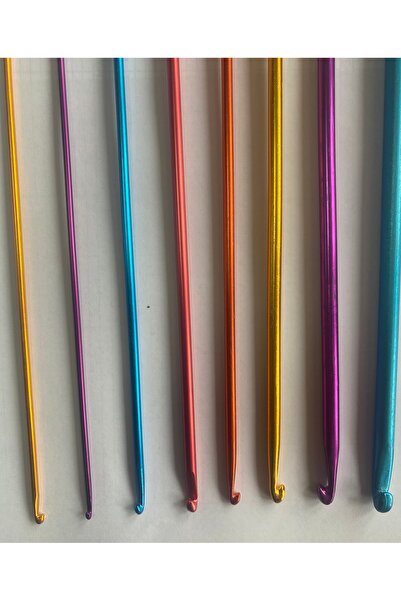 hobim42 35 Cm Gagalı Renkli Metal Tunus Tığ Şiş Seti 8 Adet No:2.5/3/3.5/4/4....