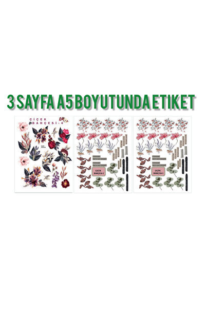 baddin aksesuar 3 Adet Çiçek Bahçesi Sticker Journal Etiket Vintage Bddn Üz