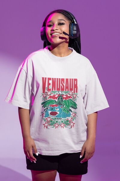 Fuddy Moda Unisex Oversize kroj Venusaur Štampano majica, muško-ženska Pokemo...