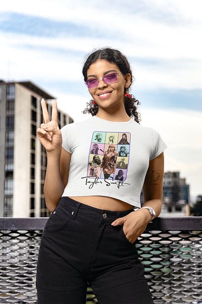 Fuddy Moda Taylor Swift Photography Printed Crop Top, Taylor Swift Written Crop