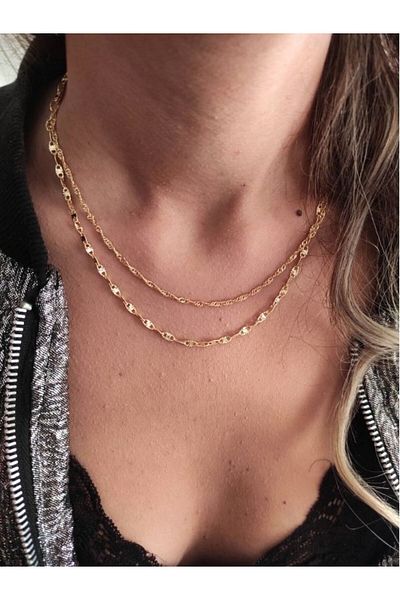 TÜKKAN ACCESSORİES BOWRY CHAIN DOUBLE MULTI COMBIN GOLD COLOR NECKLACE-KOL164