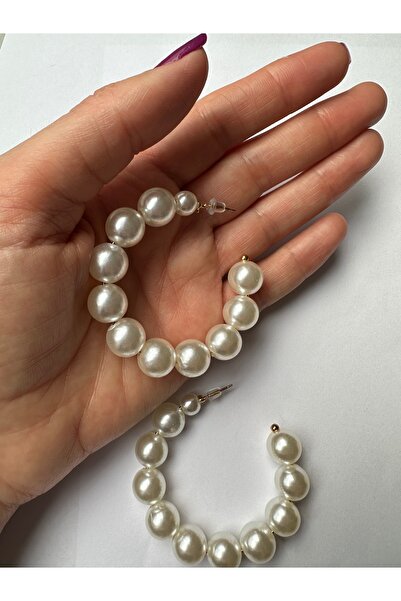 Amor Center İncili Büyük Halka Şık Zarif Küpe