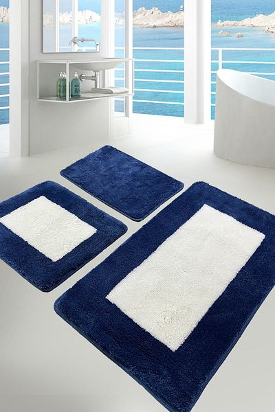 England London Polo Club Hayal Set of 3 PL387 100% Handmade Acrylic Yarn Machine Washable Bath Mat Rug Toilet Seat Set