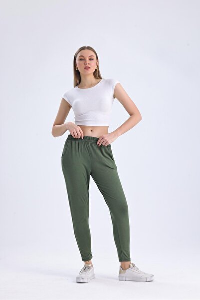 Miss Murem Rubber Waist Trousers-KHAKI GREEN