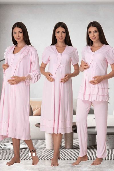 BLACKMORE Ct Moda Pink Lace Maternity Pajamas and Dressing Gown Set - Set of 4