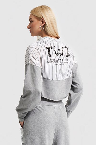 its basic Women's Gray White Striped Color Knitted Fabric Blended Design Shirt Sweat