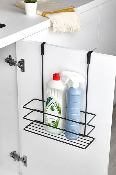 Kitchen Store Stainless Black Metal Cabinet Door Detergent Holder In-Cabinet Space-Saving Hanger Dishwashing Liquid