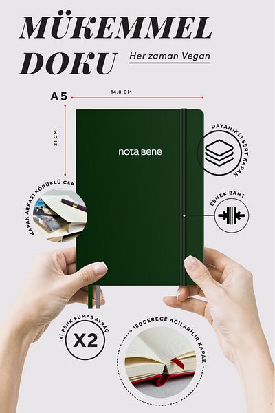 Victoria's Journals Nota Bene Premium Hard Cover Notebook, 14.8x21, Striped