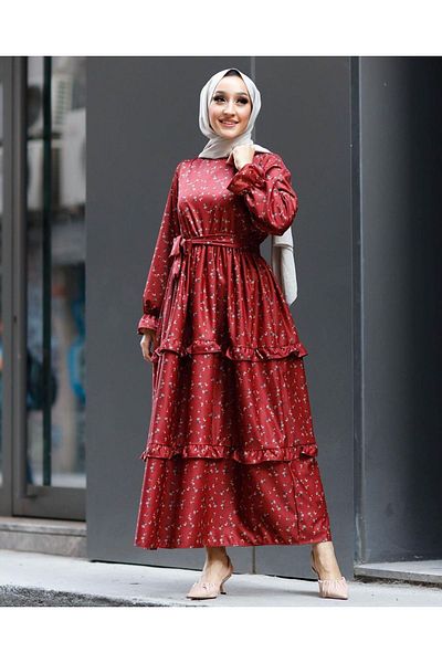 TUĞRA CENTER Women's Floor Flower Pattern Knitted Demon-red