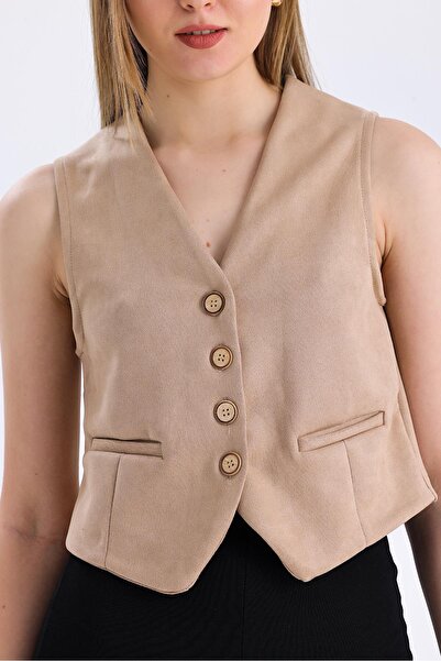 Miss Murem Suede Buttoned Vest-MINK