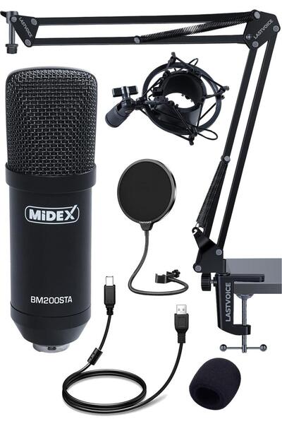 Midex BM-200STA USB Kardioid Condenser Stüdyo USB Mikrofon Seti