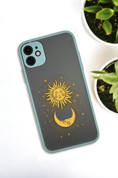 mooodcase iPhone 11 Uyumlu Moon and Sun Desenli Buzlu Şeffaf Lüx Telefon Kılıfı
