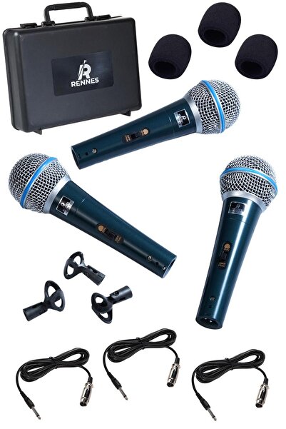 rennes RCM-3X Kablolu Dinamik Mikrofon Seti 3'lü Avantaj Paket