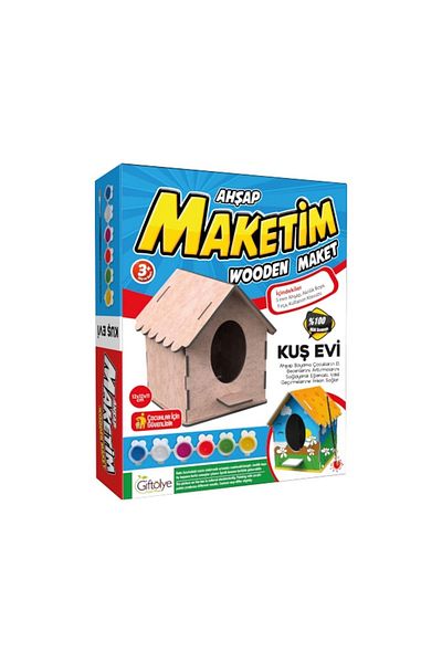 Giftölye Wooden Bird House Painting Model Set (Maket+Paint+Brush)