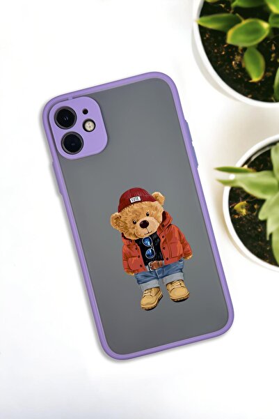 mooodcase iPhone 11 Uyumlu Teddy Bear Desenli Buzlu Şeffaf Lüx Telefon Kılıfı