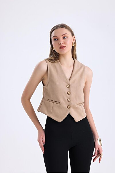 Miss Murem Suede Buttoned Vest-MINK