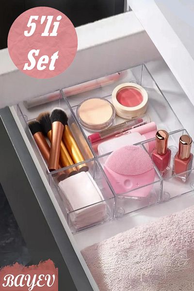Bayev Lv 215 5 Piece Drawer Adjustable Organizer Set Jewelry And Makeup Box Pen Organizer