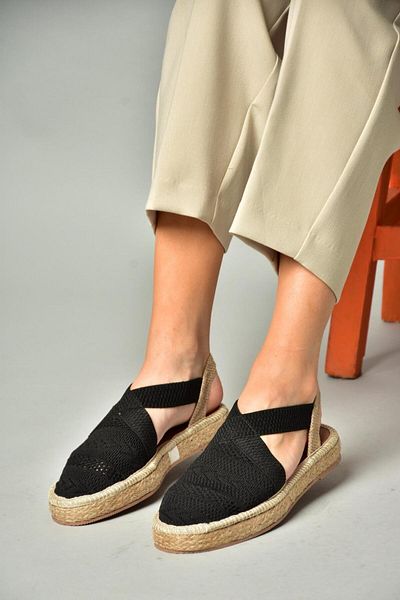 Fox Shoes S404010106 Espadrilles-Sandalen aus schwarzem Spitzenstoff für Damen