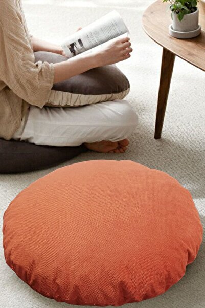 Elyaf Sepeti Yumuşak 70x70 Yuvarlak Yer Minderi Kalorifer Önü Minder Minder Turuncu