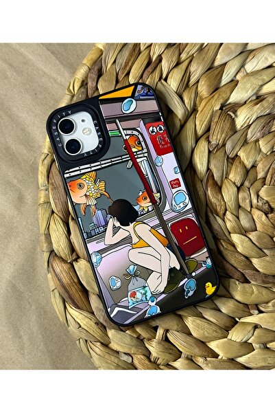 HYPERSOFT Iphone 11 (6.1 inç) Uyumlu Casefity Aynalı Kılıf Balık ve Kadın Des...