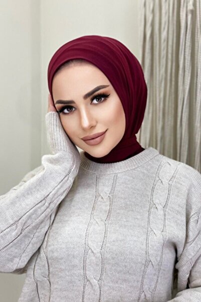 tessetür Bone diyarı Hijab Tesettür roșu Claret - Model cu guler cu capse, șa...