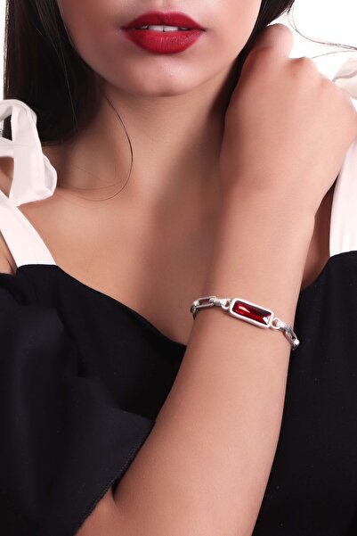 LABALABA Kadın Antik Gümüş Kaplama Kırmızı Kristal Kesme Taş Detaylı Bohem Bileklik